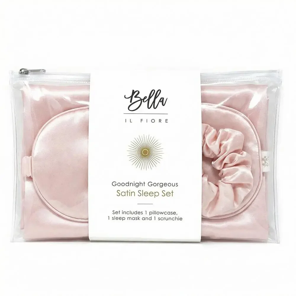 Pink Satin 3 Piece Set Pillowcase Sleep Mask Scrunchie